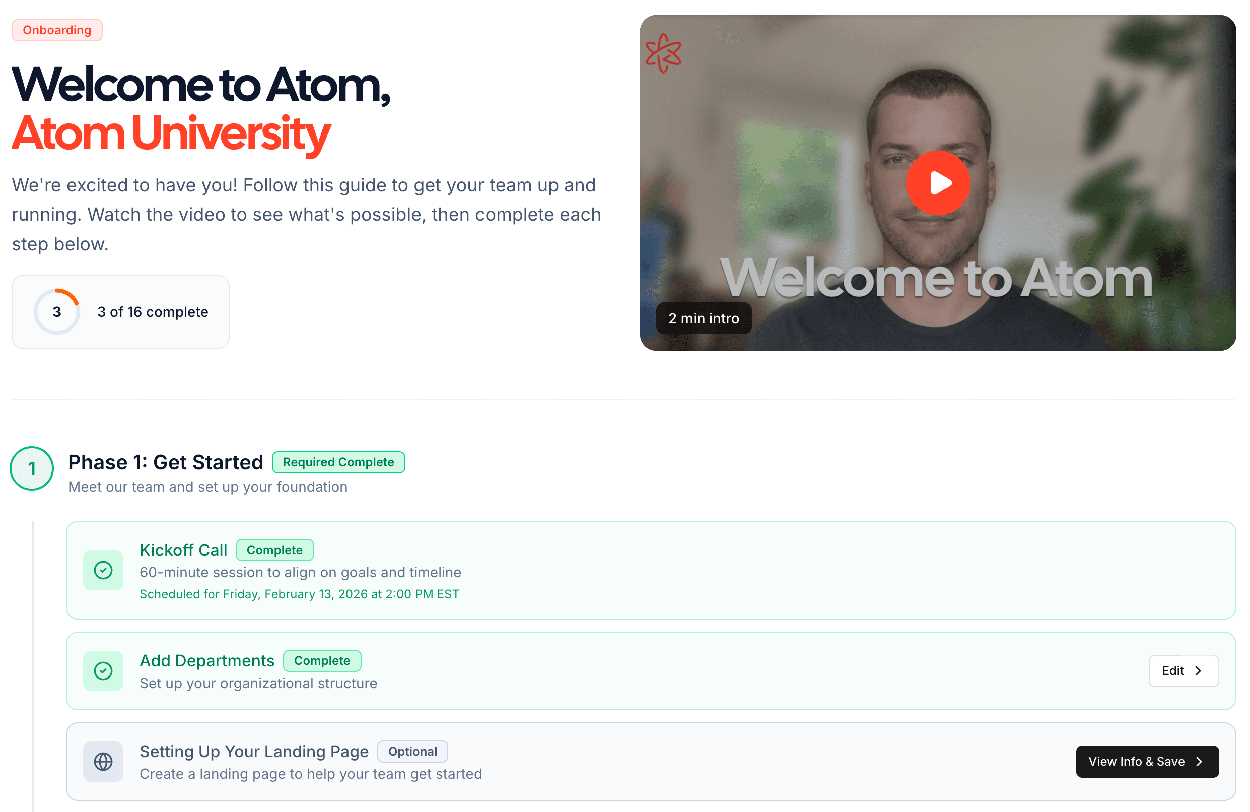 The organization onboarding flow in Atom