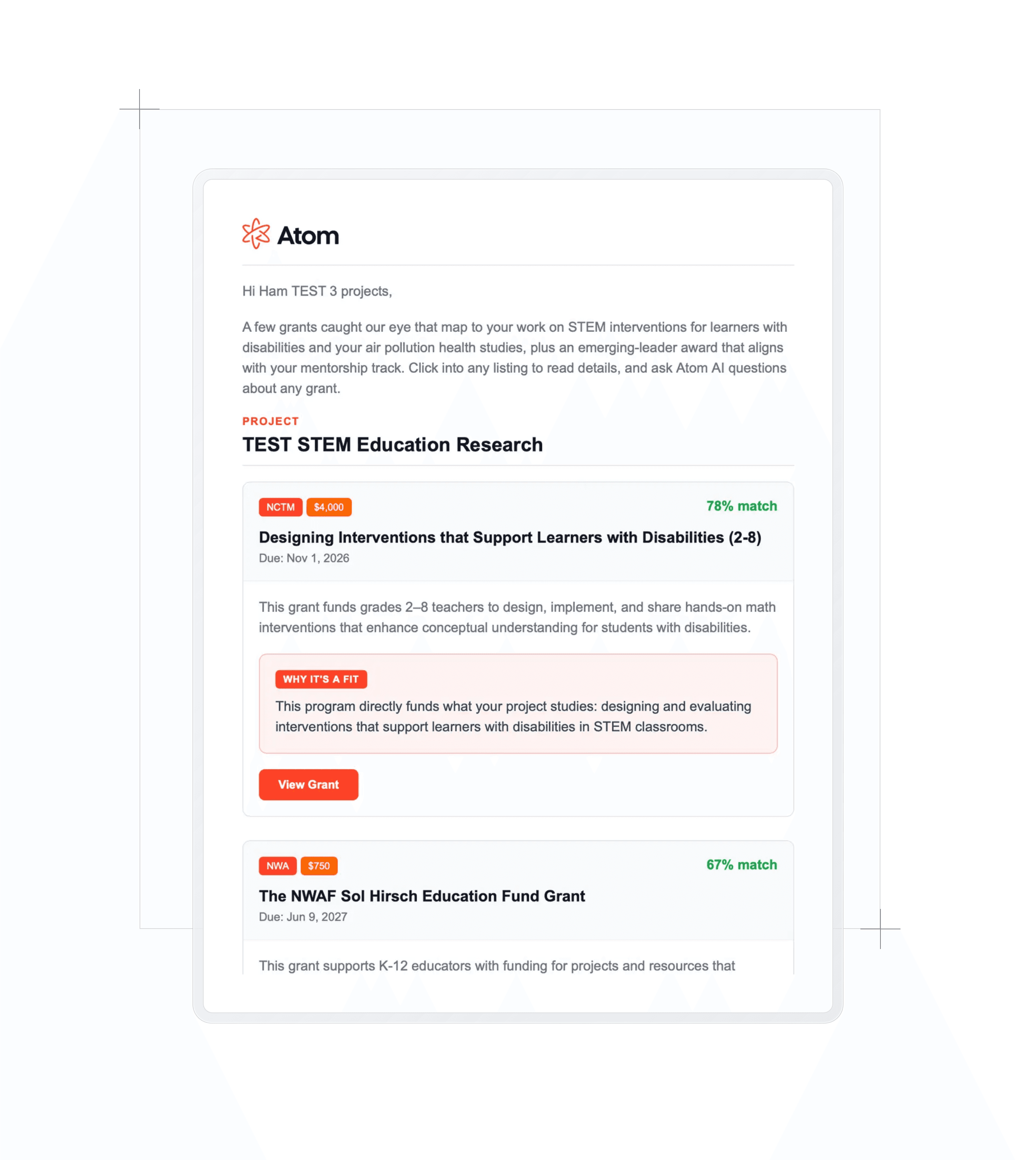 The per-project grant email preference on a project page